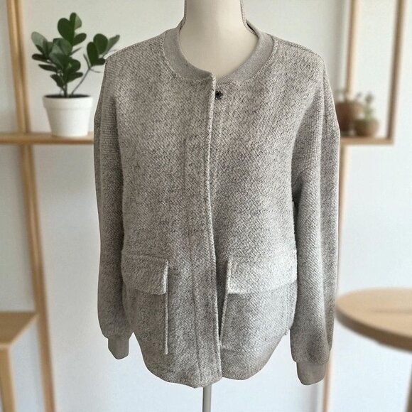 THREE DOTS Gray Knit Bomber Style Jacket Size Medium - Picture 1 of 6